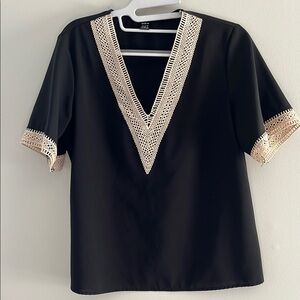 Chico's Black Top with Crochet Trim